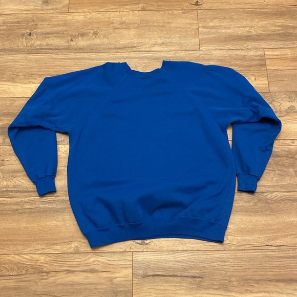 Vintage Bright Blue Blank Hanes Raglan Cut Crewneck Sweatshirt Size XXL - Picture 3 of 3